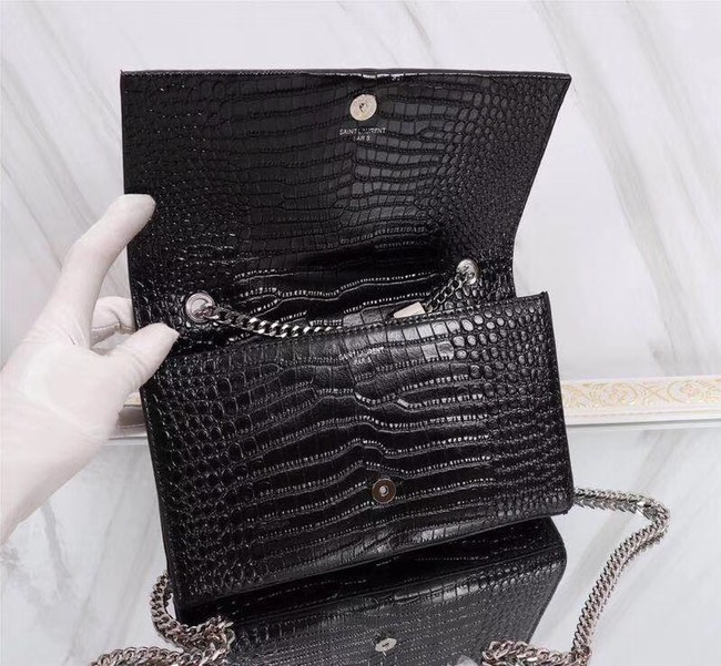 SAINT LAURENT Kate monogram medium crocodile-embossed leather shoulder bag 9288 black