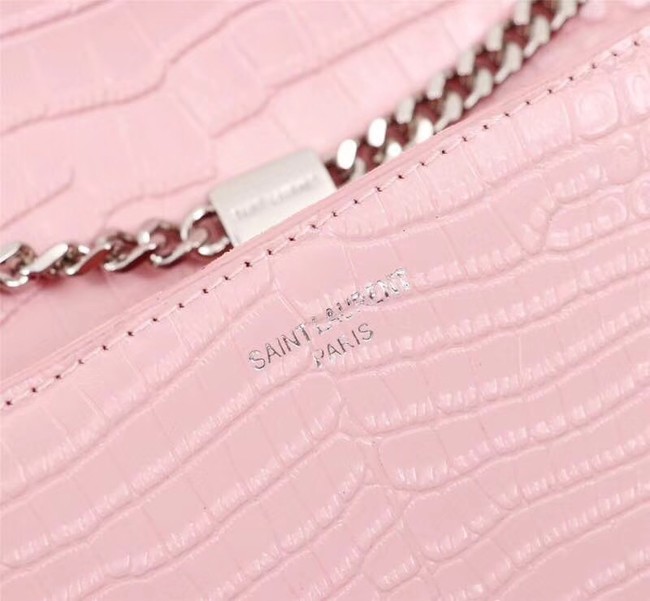 SAINT LAURENT Kate monogram medium crocodile-embossed leather shoulder bag 9288 pink
