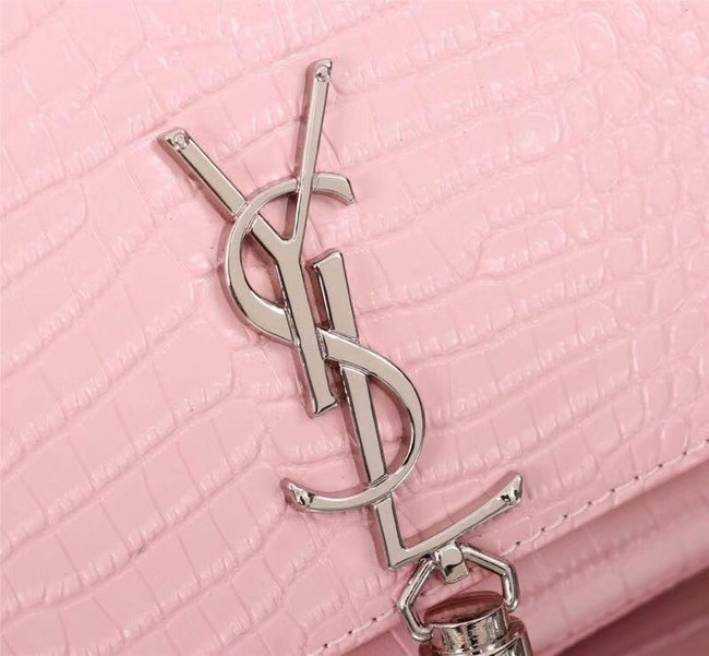 SAINT LAURENT Kate monogram medium crocodile-embossed leather shoulder bag 9288 pink