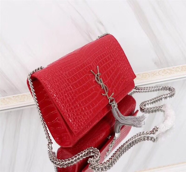 SAINT LAURENT Kate monogram medium crocodile-embossed leather shoulder bag 9288 red