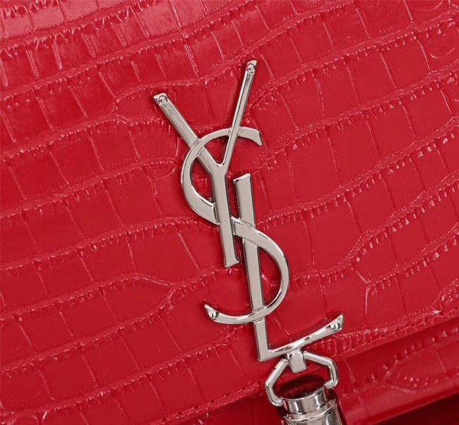 SAINT LAURENT Kate monogram medium crocodile-embossed leather shoulder bag 9288 red