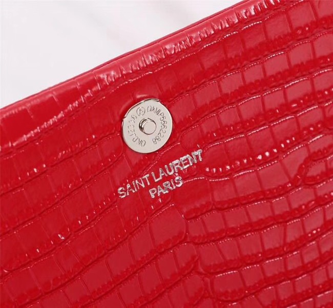 SAINT LAURENT Kate monogram medium crocodile-embossed leather shoulder bag 9288 red