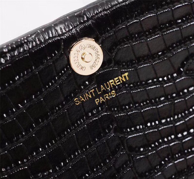 SAINT LAURENT Kate monogram medium crocodile-embossed leather shoulder bag A9288 black
