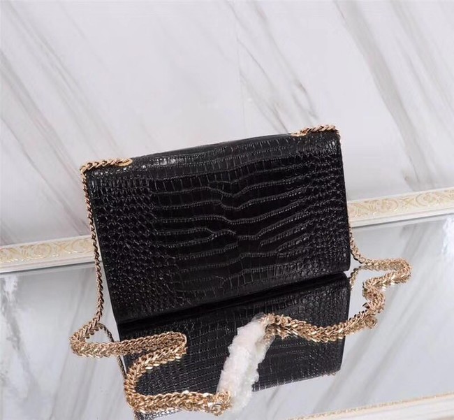 SAINT LAURENT Kate monogram medium crocodile-embossed leather shoulder bag A9288 black