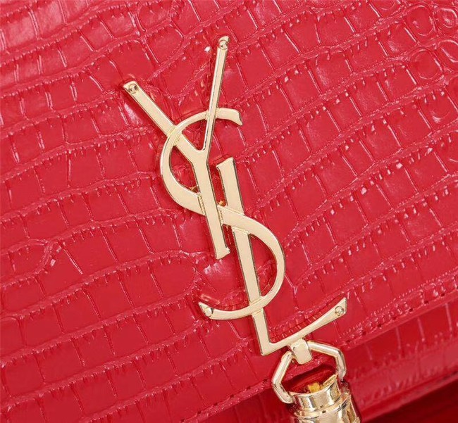 SAINT LAURENT Kate monogram medium crocodile-embossed leather shoulder bag A9288 red