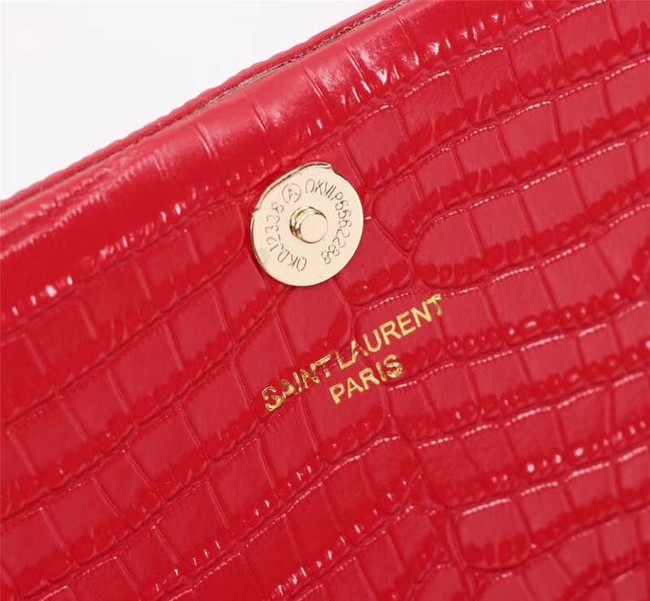 SAINT LAURENT Kate monogram medium crocodile-embossed leather shoulder bag A9288 red