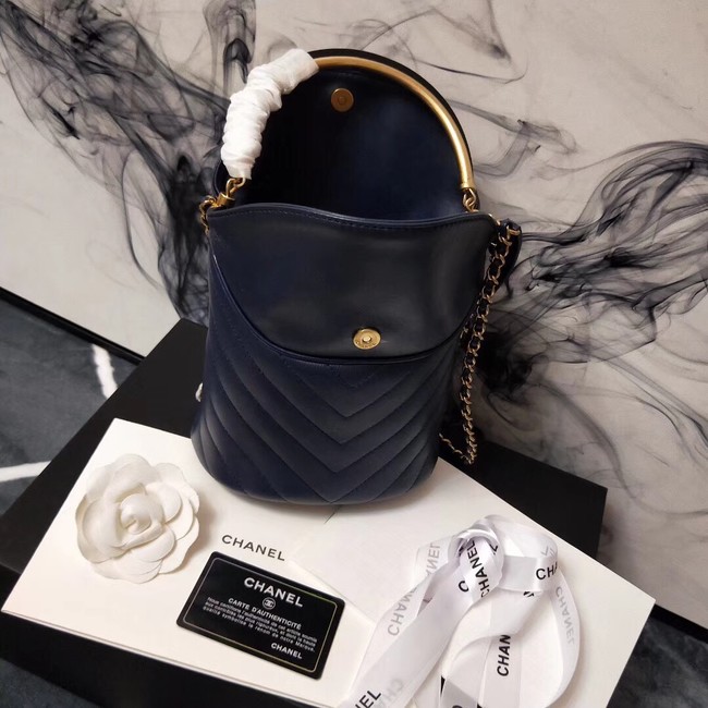 Chanel Bucket Bag Lambskin & Gold-Tone Metal A57861 dark blue