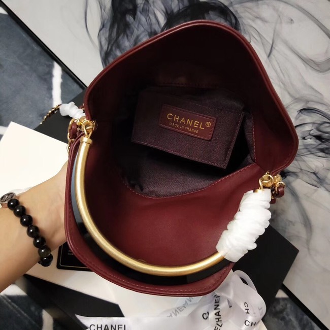 Chanel Bucket Bag Lambskin & Gold-Tone Metal A57861 red
