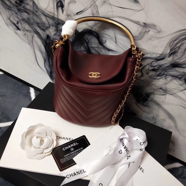 Chanel Bucket Bag Lambskin & Gold-Tone Metal A57861 red