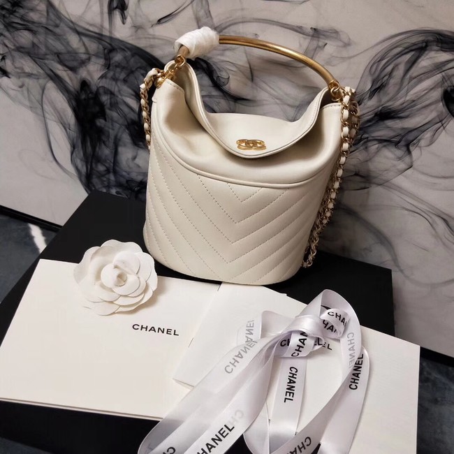 Chanel Bucket Bag Lambskin & Gold-Tone Metal A57861 white