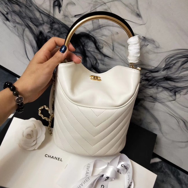 Chanel Bucket Bag Lambskin & Gold-Tone Metal A57861 white