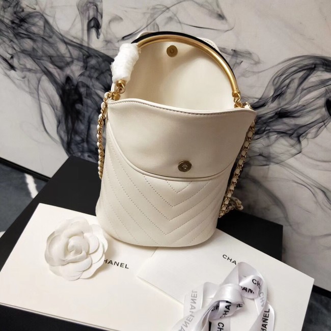 Chanel Bucket Bag Lambskin & Gold-Tone Metal A57861 white