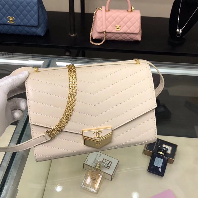 Chanel Flap Bag Calfskin & Gold-Tone Metal A57491 Light Beige