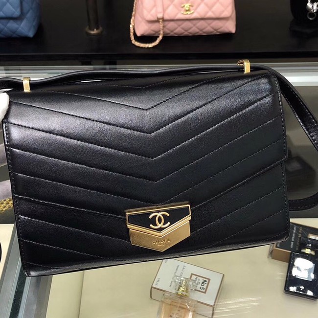 Chanel Flap Bag Calfskin & Gold-Tone Metal A57491 black