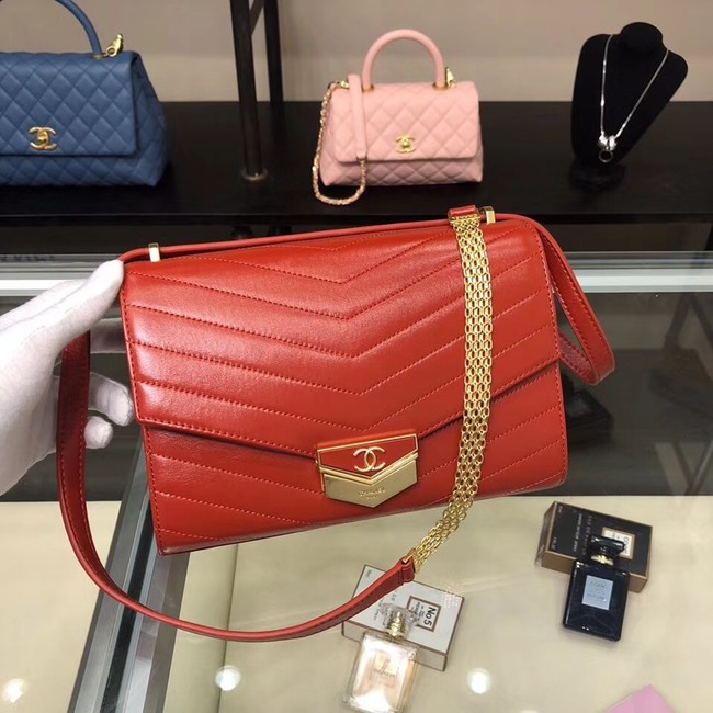 Chanel Flap Bag Calfskin & Gold-Tone Metal A57491 red