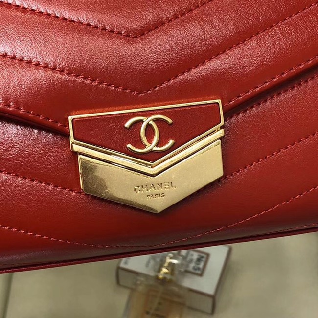 Chanel Flap Bag Calfskin & Gold-Tone Metal A57491 red