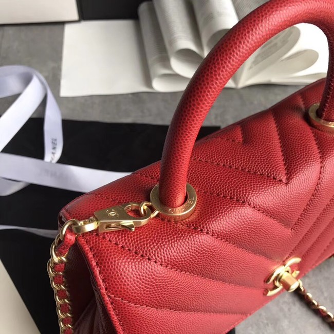 Chanel Small Flap Bag with Top Handle A92990 red