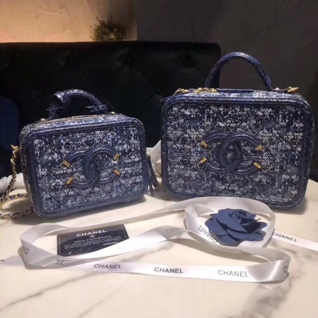 Chanel Vanity Case A93342 Blue& Black& Ecru & Silver