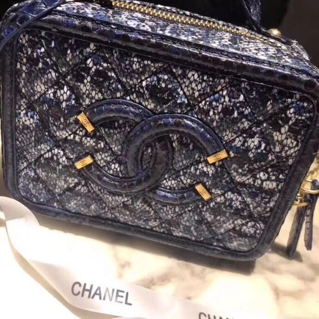 Chanel Vanity Case A93342 Blue& Black& Ecru & Silver