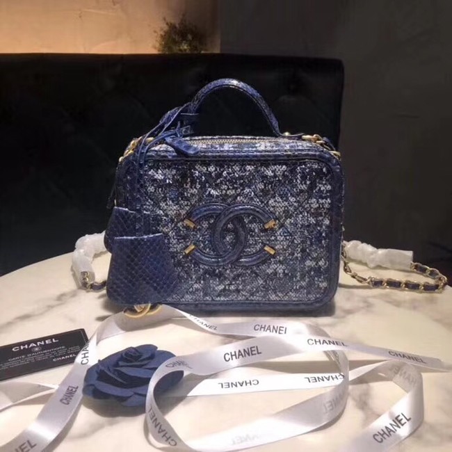 Chanel Vanity Case A93343 Blue& Black& Ecru & Silver