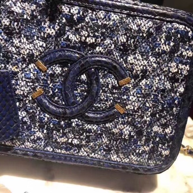 Chanel Vanity Case A93343 Blue& Black& Ecru & Silver