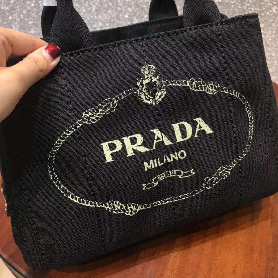 Prada Fabric Printed Tote 1BG439 black