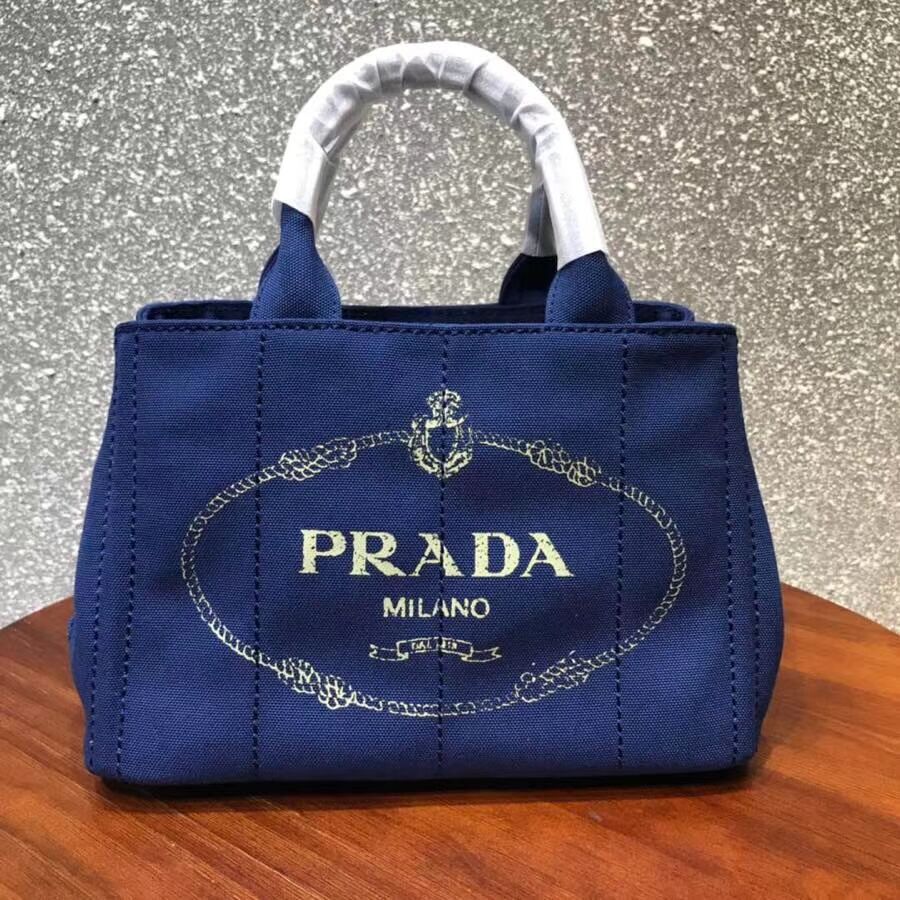 Prada Fabric Printed Tote 1BG439 blue