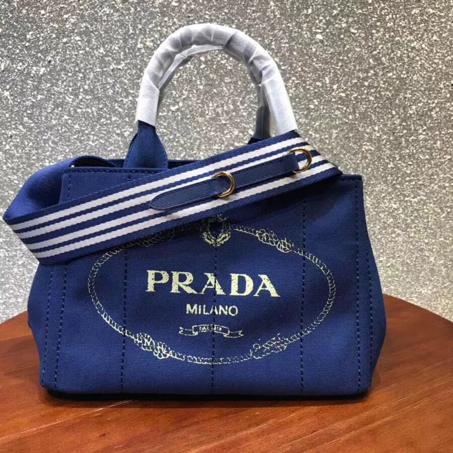 Prada Fabric Printed Tote 1BG439 blue