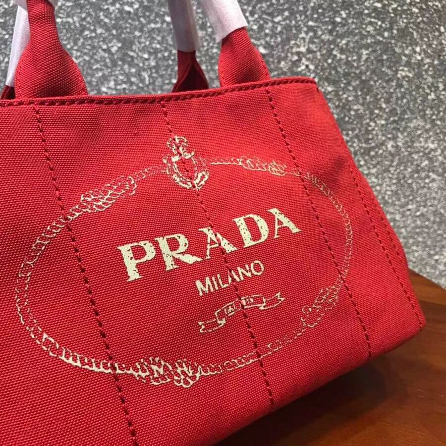 Prada Fabric Printed Tote 1BG439 red