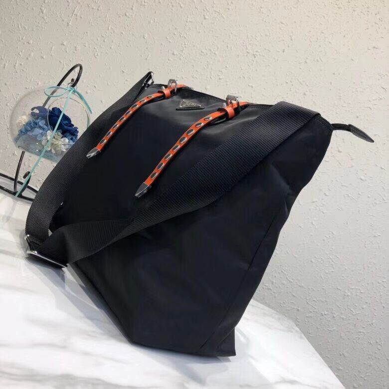 Prada Saffiano leather and nylon tote 1BG212 black&orange