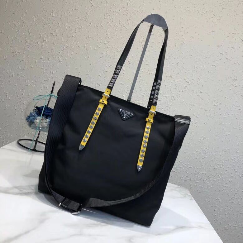 Prada Saffiano leather and nylon tote 1BG212 black&yellow