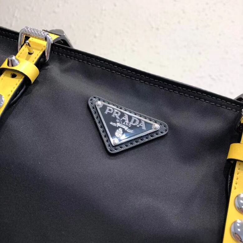 Prada Saffiano leather and nylon tote 1BG212 black&yellow