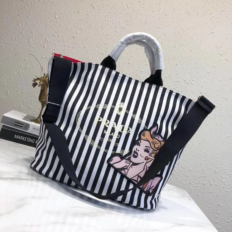Prada fabric handbag 1BG161 black&white