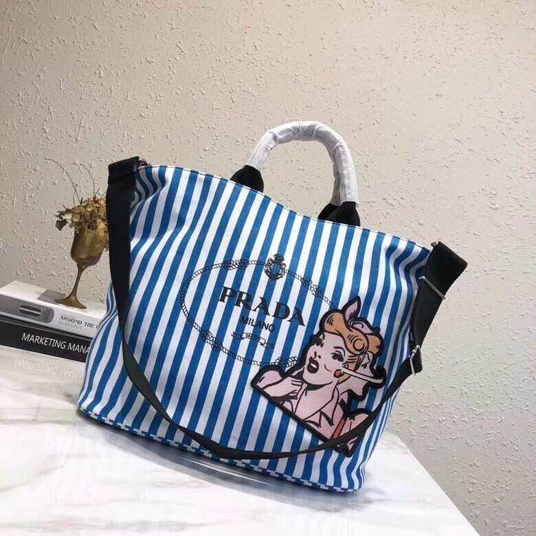 Prada fabric handbag 1BG161 blue&white