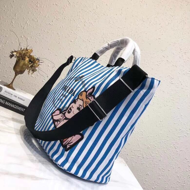 Prada fabric handbag 1BG161 blue&white