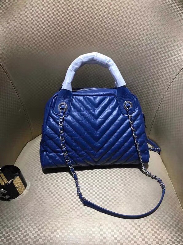 Chanel Bowling Bag Aged Calfskin & Silver-Tone Metal A57836 Blue