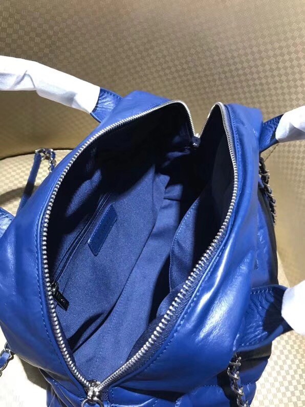 Chanel Bowling Bag Aged Calfskin & Silver-Tone Metal A57836 Blue
