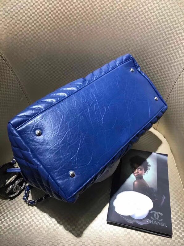 Chanel Bowling Bag Aged Calfskin & Silver-Tone Metal A57837 Blue