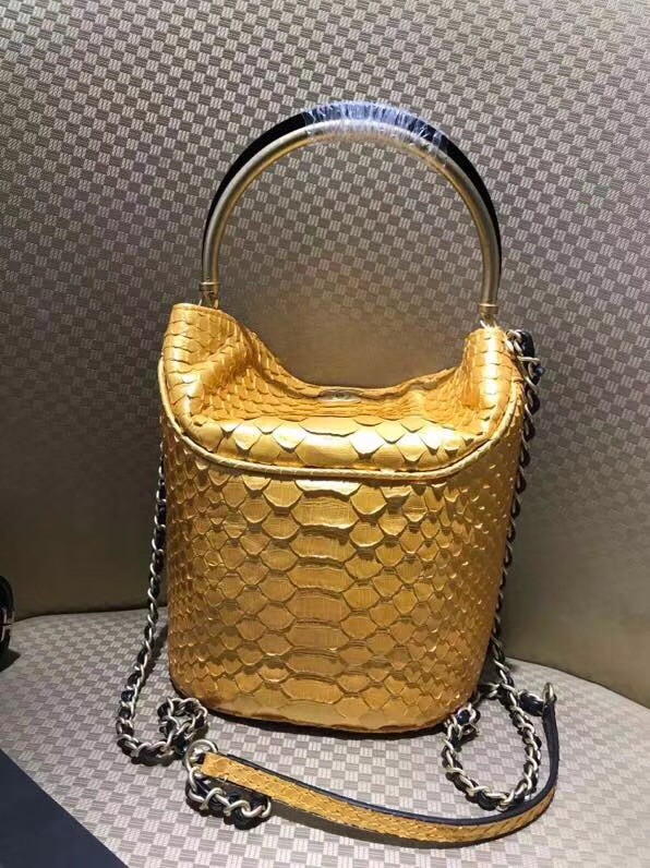 Chanel Bucket Bag Python & Gold-Tone Metal A57861 Gold