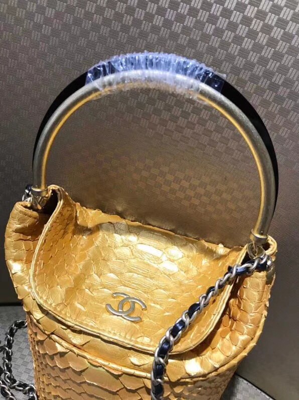 Chanel Bucket Bag Python & Gold-Tone Metal A57861 Gold