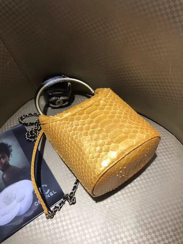 Chanel Bucket Bag Python & Gold-Tone Metal A57861 Gold