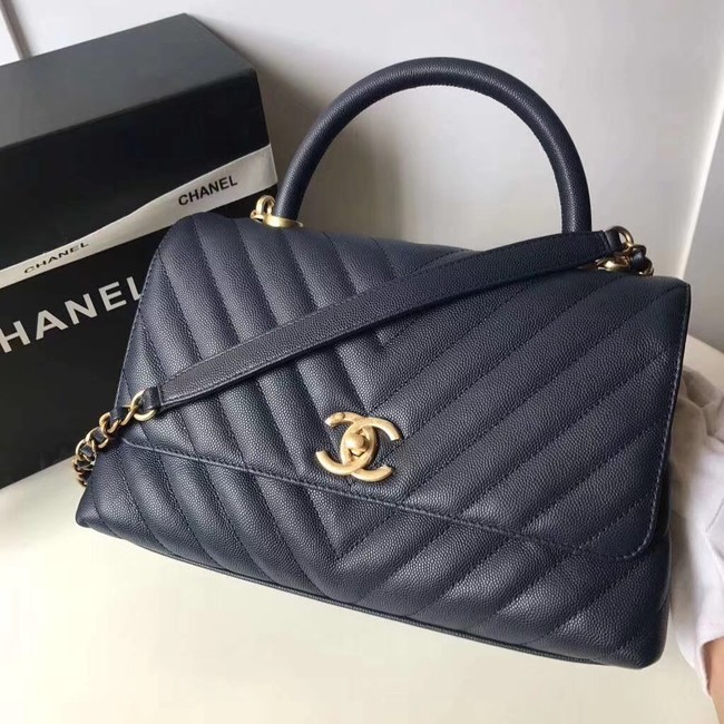 Chanel Flap Bag with Top Handle A92991 Navy Blue