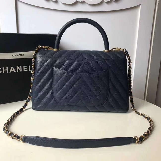 Chanel Flap Bag with Top Handle A92991 Navy Blue