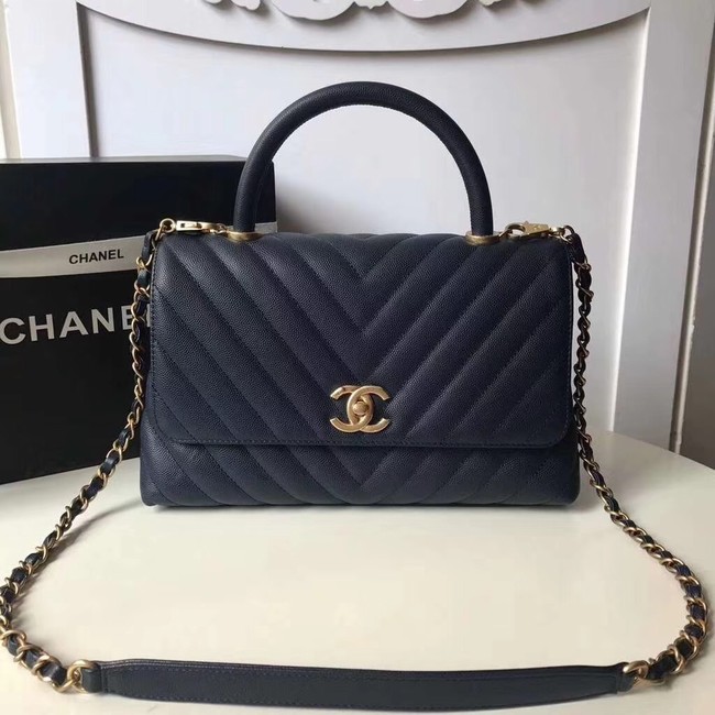 Chanel Flap Bag with Top Handle A92991 Navy Blue