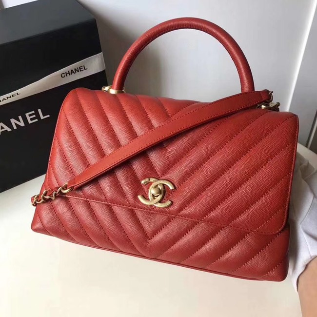 Chanel Flap Bag with Top Handle A92991 red