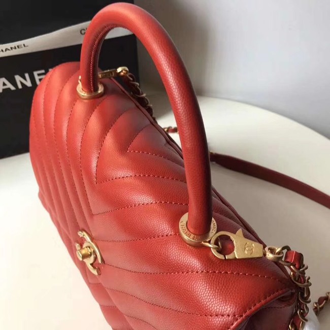 Chanel Flap Bag with Top Handle A92991 red