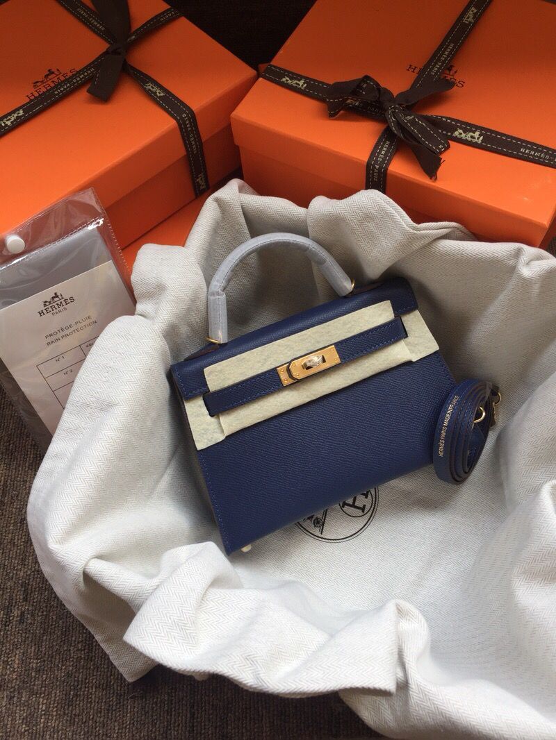 Hermes Kelly 20cm Tote Bag Original Epsom Leather KL20 Blue