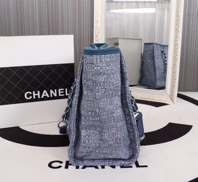 Chanel Canvas Shopping Bag Calfskin & Silver-Tone Metal A23556 blue