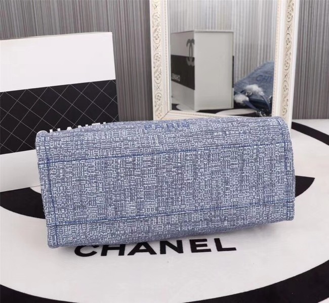 Chanel Canvas Shopping Bag Calfskin & Silver-Tone Metal A23556 blue