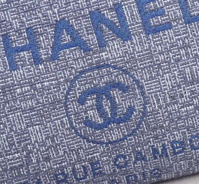 Chanel Canvas Shopping Bag Calfskin & Silver-Tone Metal A23556 blue